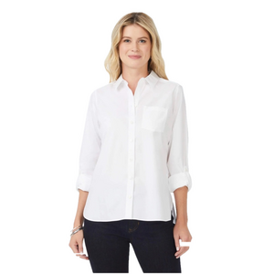 Foxcroft Cole Stretch No Iron Shirt Sz 10 white long sleeve